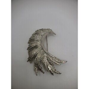 Vintage Silver Tone Brooch Pin Textured Half Moon Jewelry Costume